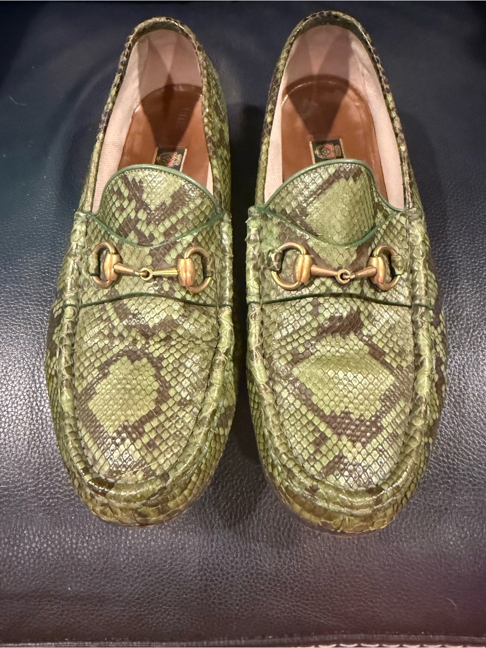 Gucci Green Python-Print Leather Men's Bit Loafers